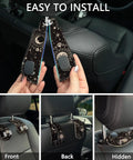 Two Piece Car Seat Headrest Hooks For Purse And Tote Bag Storage Chill Sun Moon Vibe Heavy Duty Metal Hooks in car interior.
