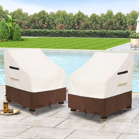 Two Pack Waterproof Adirondack Chair Covers Heavy Duty Outdoor Furniture Covers For All Weather Protection Beige And Brown by Pool