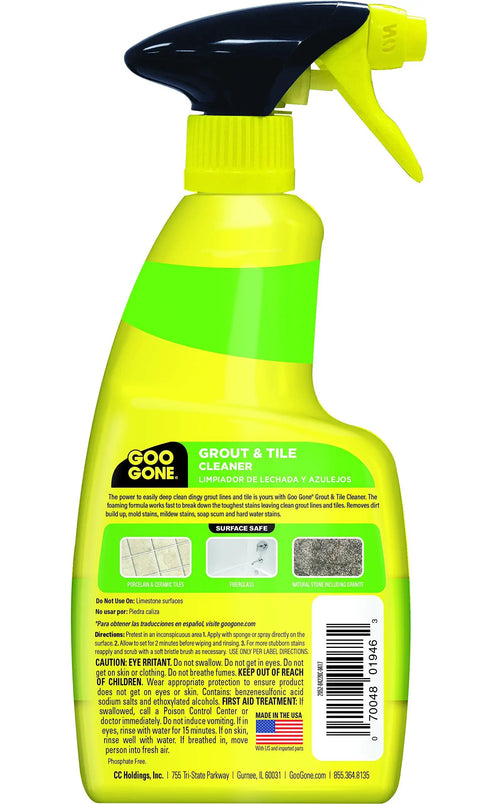 Grout And Tile Cleaner Stain Remover For Dirt Buildup Soap Scum And Hard Water Stains in 14 Fl Oz spray bottle, back label