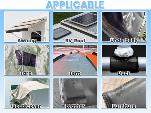 Heavy Duty Waterproof Repair Tape For Fabric Tents Awnings RV Roofs Tarps Boat Covers And Outdoor Gear UV Proof Tear Resistant Multipurpose Black Patch examples