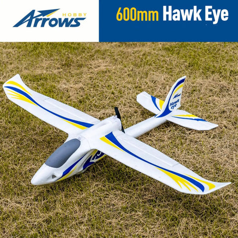 Arrows RC Plane 600mm Hawk Eyes Remote Control Airplane Plug And Play Ready To Fly RTF Easy To Fly White on grass