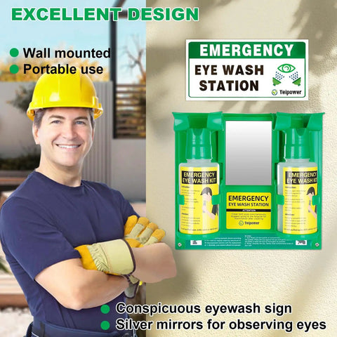 Portable Dual Eyewash Station Kit with wall mount, emergency eyewash bottles, first aid use, 16oz each, ANSI Z3581 2014 certified