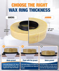 Top Shelf Toilet Flange Repair Kit With Extra Thick One Point Five Seven Inch Wax Ring showing thickness comparison between two wax rings.