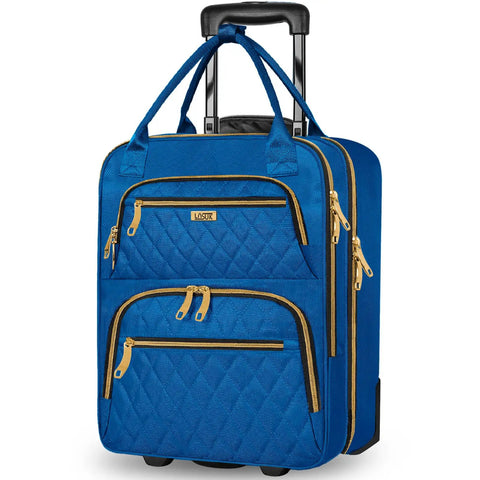 Underseat Carry On Luggage With Wheels, Lightweight Personal Item Size Suitcase For Men And Women, Blue, Easy Glide Handle