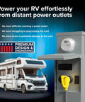 Heavy Duty 50 Foot 30 Amp RV Extension Cord With Standard Connectors Ultra Flexible Power Cable For Campers Electric Vehicles And Trailers Road Trip Ready Slick Build connects to RV power outlet.
