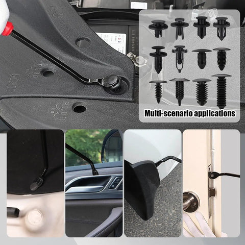 Badass Heavy Duty Nylon Push Pin Rivet Fastener Kit With Dope Assortment Of Retainer Clips and Pry Bar Tool used in car trim applications.