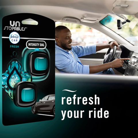 Smart Car Vent Freshener Long Lasting Odor Erasing Clip Set Intensity Low Or High Unstopables Crispy Road Ready Scent Four Pack in car.