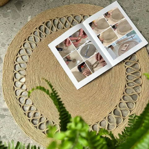 Heavy Duty 5mm Jute Twine 328 Feet Braided Rope used in circular craft project shown with DIY instructions and greenery