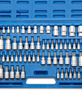 60-Piece Master Torx Bit Socket And External Torx Socket Set In S2 And Cr-V Steel, Supreme Torque Output displayed in blue case.