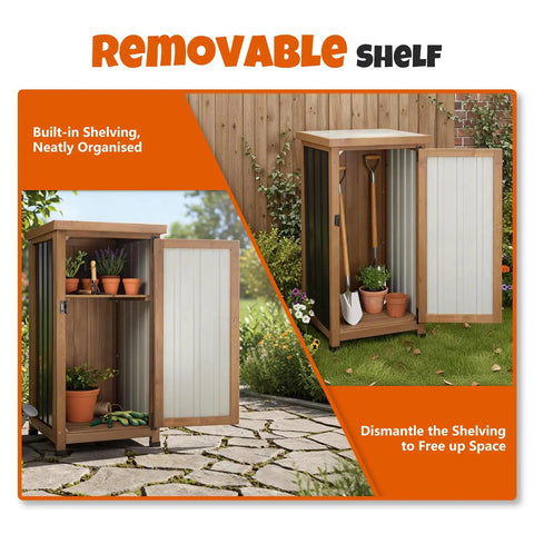 Slim Outdoor Storage Cabinet With Weatherproof Roof Wood And Metal Construction Removable Shelf Lockable Door Two Hinges Adjustable Feet Ideal Under Counter Or Balcony Storage For Small Spaces