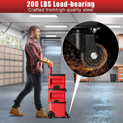 Man using Steel Construction Front Wheels for Packout Caster Kit Fit for Rolling Toolbox, 200 Lbs Capacity, workshop scene