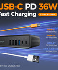 200W Car Power Inverter Featuring Rapid USB C Fast Charging And Dual AC Outlets on a charging hub with USB-C and USB-A ports.