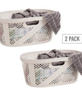 40 Liter Ventilated Laundry Baskets Set Of 2 Lightweight Clothes Hamper With Cutout Handles Plastic Ivory
