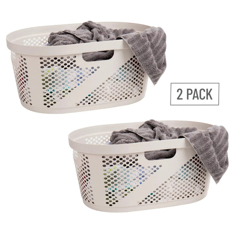 40 Liter Ventilated Laundry Baskets Set Of 2 Lightweight Clothes Hamper With Cutout Handles Plastic Ivory