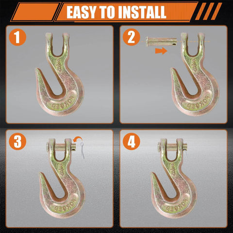 Installation steps for Three Eighths Inch Chain Hooks Grade 70 heavy duty clevis grab hooks forged alloy steel 7,100 lb.