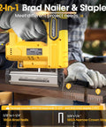 Cordless Brad Nailer Built Tough For Long Shifts With No Sweat, 2-in-1 design for brads and staples on wood projects.