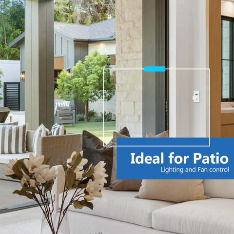 Programmable Digital Timer Switch For Lights, Fans, And Motors With Simple Setup, 7 Day Scheduling shown installed on patio wall.