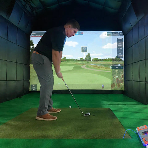 Solid Hit Different Golf Simulator Wall Padding Set High Density Acoustic Foam Panels Wrapped In Durable Pu Leather Faceplate in use