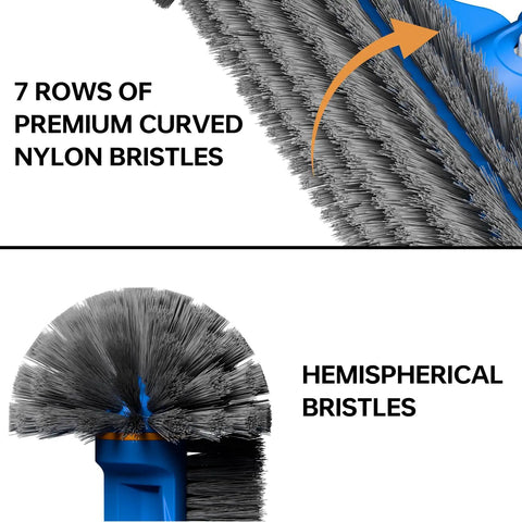 Close-up of Deluxe Pool Cleaning Kit round brush with nylon bristles, showing 7 rows and hemispherical bristles for effective cleaning.
