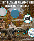Camp setting with two adults relaxing in 2 In 1 Reclining Camping Chair With Footrest And Adjustable Backrest Four Positions