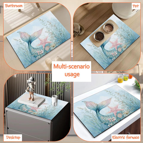 Starfish Coral Mermaid Theme Washing Machine Top Cover And Dryer Pad used as mat in bathroom, pet area, desk, and kitchen