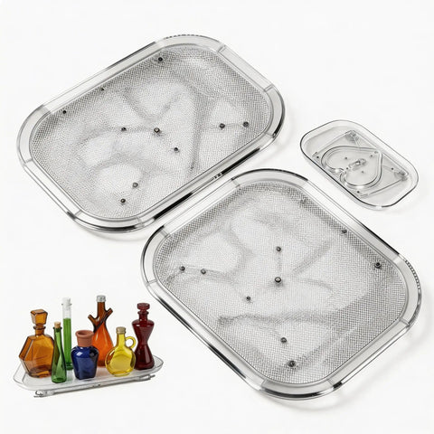 Two Pack Clear Acrylic Fridge Lazy Susan Organizer With 360 Degree Rotating Turntable for kitchen pantry storage, showing three sizes