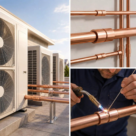 Premium Quarter Inch Straight Copper Pipe Fittings And Heavy Duty Couplings For Reliable Plumbing Repairs And Home Diy Projects Kickass Tubing Connectors installed on HVAC units.