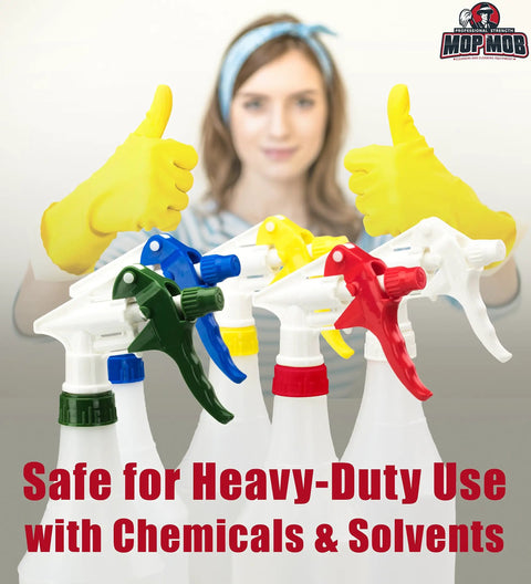 Skip The Flimsy Jugs And Load Up On These Chemical Resistant Spray Bottles 32 Oz Five Pack Heavy Duty Industrial Trigger Sprayer For Auto Detailing And Professional Cleaning with colored nozzles and gloves