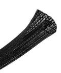25 Foot One Half Inch Braided Cable Management Sleeve Self Wrapping Split Wire Loom Black showing braided texture