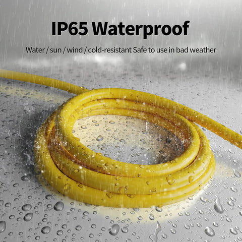 Heavy Duty 25 Foot Outdoor Extension Cord 12 Gauge 3 Conductor SJTW Waterproof With Lighted End, coiled on wet surface