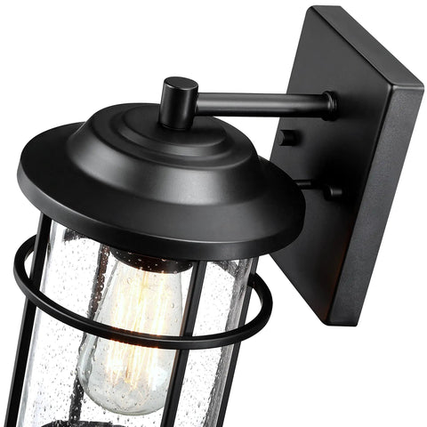 Durable Outdoor Wall Lights For House Exterior Waterproof Sconce With Seeded Glass Shade Anti Rust Black Finish Lantern