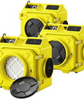 Serious Suction Power With 550 Cfm Hepa Filtration Three Stage Negative Air Machine Commercial Industrial Grade stackable design in yellow.