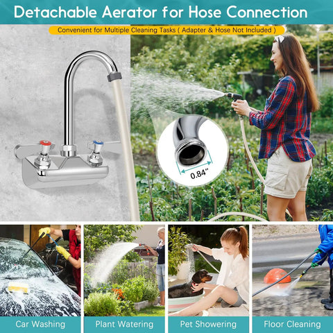 Leak Free Commercial Hand Sink Faucet With 4 Inch Center Wall Mount, Three And A Half Inch Gooseneck Spout in outdoor use