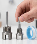 Dual Function External Pipe Threading Tool For PVC And Stainless Steel Pipes, One Half Inch And Three Quarter Inch Threader, Includes Seal Tape, Stable Cutting For DIY Home Plumbing Renovation And Construction Sites, Electric Drill Compatible, with 1/2 and 3/4 in dies