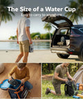 Slick Portable Power Station Delivering 135W Steady And 270W Peak Surge, size of a water cup, ideal for easy transport during adventures.