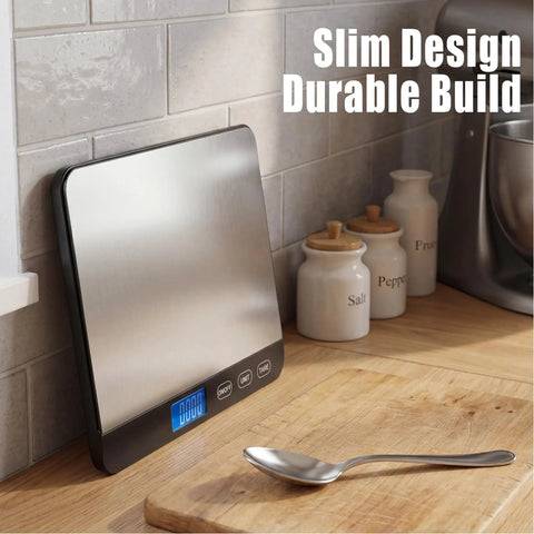 Big Ol Digital Kitchen Scale 44Lb/20Kg With 1g/0.1oz Precision, stainless steel and tempered glass, on a kitchen counter