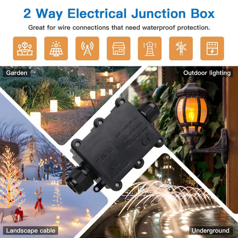 Two Pack Waterproof IP68 Outdoor Junction Box 2 Way Enclosure For Underground Lines Coaxial Cable Connector in use outdoors