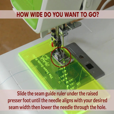 Must Have Seam Allowance Ruler And Magnetic Guide For Sewing Machines, perforated ruler under presser foot, green color