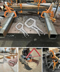 4 Pack 11 and 6 Inch C Clamp Locking Pliers with Swivel Pads in workshop, for woodworking and home improvement, heavy duty.