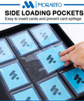 Hand inserting card into Top Loader Card Binder With 18 Double Sided Pages, Holds 324 3x4 Top Loaders, 9 Pockets Per Page