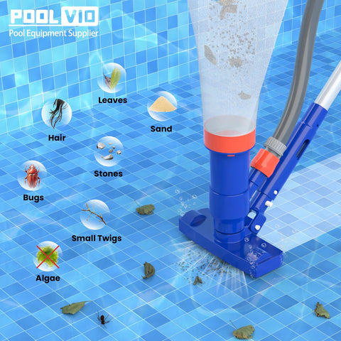 Spa Jet Vacuum Pool Cleaning Kit With 8 Foot Adjustable Pole, Leaf Rake Net And Round Brush For Inflatable And Above Ground Pools, Hook Up To Garden Hose For Serious Suction, No Electricity Needed; mesh net cleaning leaves, sand, bugs