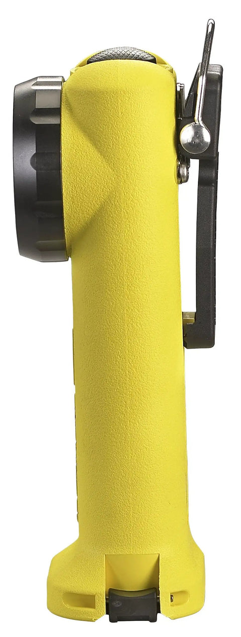 Side view of Beefy Survivor 90513 175 Lumen Rechargeable Firefighter Right Angle Flashlight with clip in yellow nylon