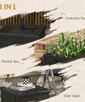 Three In One Outdoor Umbrella Base, Coffee End Table, And Planter Box With Drain Hole, Heavy Duty Fillable Patio Stand with compartments