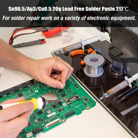 Lead Free Solder Paste Sn64.7 Bi35 Ag0.3 20G No Clean Medium Temp For SMD SMT IC LED PCB Repairs, hand repairing PCB