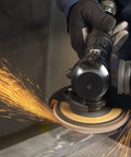 Cubitron II Flap Disc 967A 40 Plus Grit Quick Change T29 Four And A Half Inch By Five Eighth Inch Thread in use for weld removal