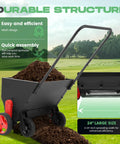 Lawn Drop Spreader With Handle Four Wheels Adjustable Rate For Fertilizer Grass Seed Compost Topdressing Landscaping Use