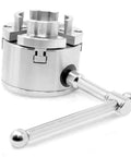 2.75 Inch 4 Jaw Self Centering Keyed Lathe Chuck Set For Wood Lathe With 1 Inch 8 TPI Thread showing jaws and handle