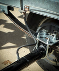 Installed Durable Rubber Brake Hose 3/16 Inch ID By 18 Inch Length With 3/8-24 Male To Female Swivel Fittings DOT Approved on trailer
