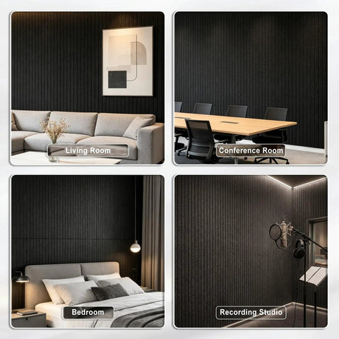 Top Shelf 10 Pack Sound Dampening Panels 48 X 24 Inch Black Acoustic Wall Tiles Heavy Duty Noise Eating Fiber For Home Studio Space Echo Controlling And Pro Tier Clarity in living room, conference room, bedroom, recording studio.