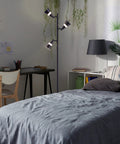 Ash 3 Light LED Tree Floor Lamp With Dimmable Three Head LED Multidirectional Standing Lamp in bedroom setting, brushed nickel finish